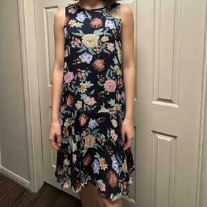 Tommy Hilfiger Deep Navy Floral Garden Party Hi-Low Chiffon Dress Fully Lined